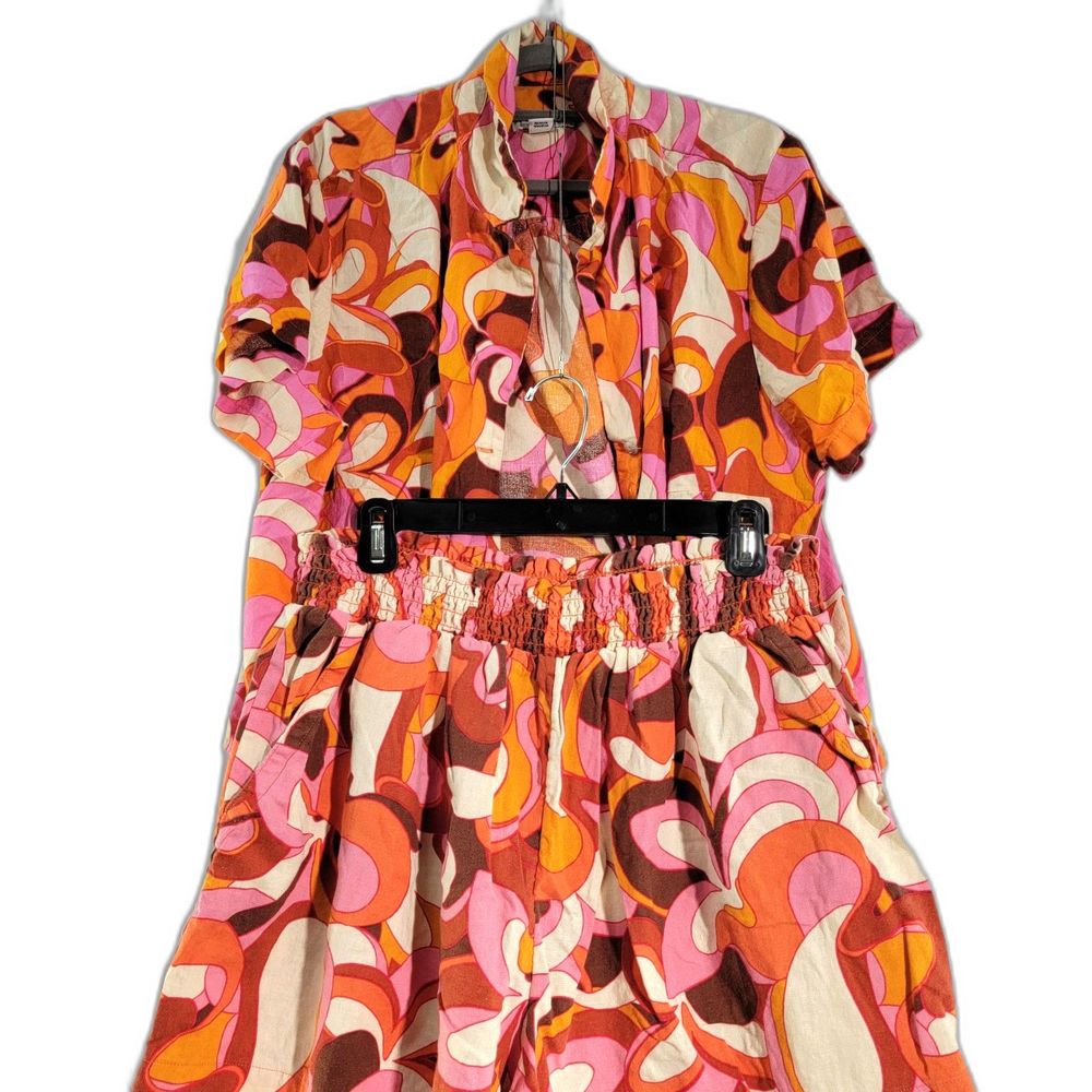 2 Pcs Ava & Viv Linen Blend 70’s Groovy Top & Bottom Orange Colorful Print XXL